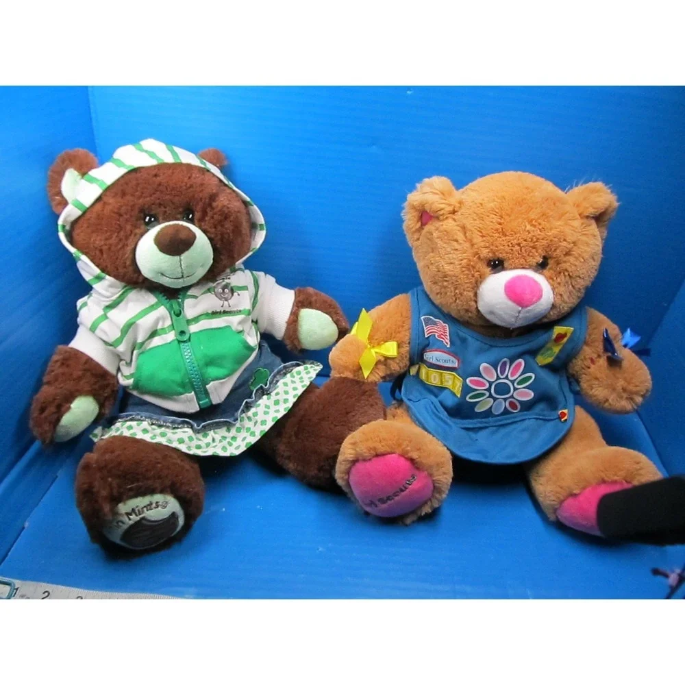 BUILD A BEAR  GIRL SCOUT Lot of 2 Bears w/Outfits Plush Thin Mint & 100th Anniv